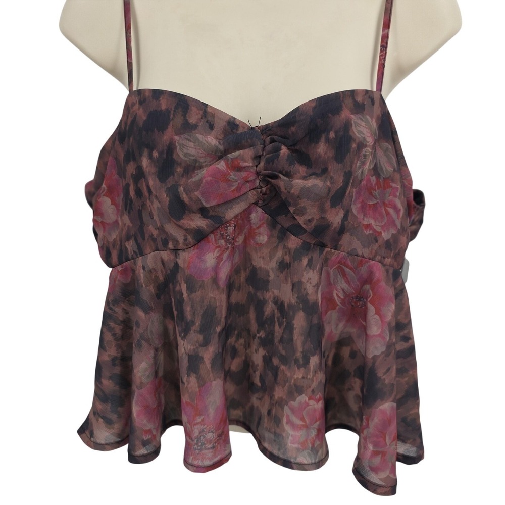 Whimsigoth Babydoll Tank Top Women L Floral Chiffon Sweetheart Sheer Boho Madden